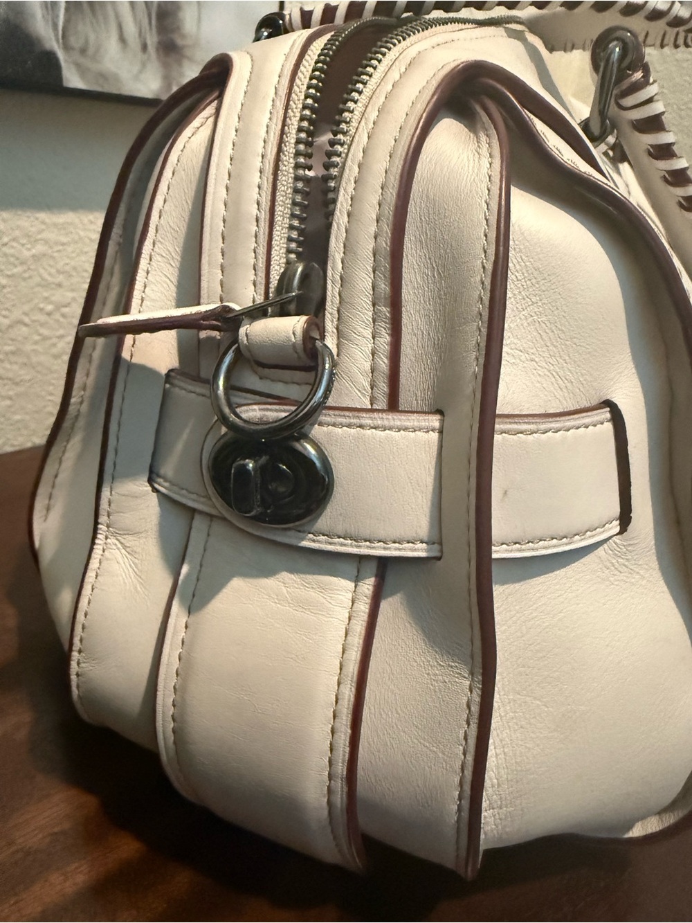 Cream Ace Leather Satchel Handbag - Picture 5 of 7